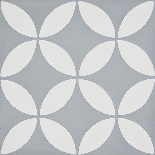 Miniatura 5 de Moroccan Mosaic & Tile House CTP07-10 Amlo - Azulejo de cemento hecho a mano, 8 ''X8'', gris/blanco