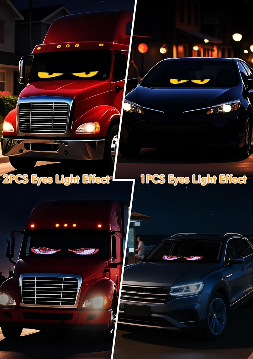 MIMIRGB 2PCS Devil Eye Lights for Car - LED Eyes for Truck Windshield, 23"x 5" Animated LED Matrix Panel Sign, Flexible Programmable Digital Display for Car Van Truck Window