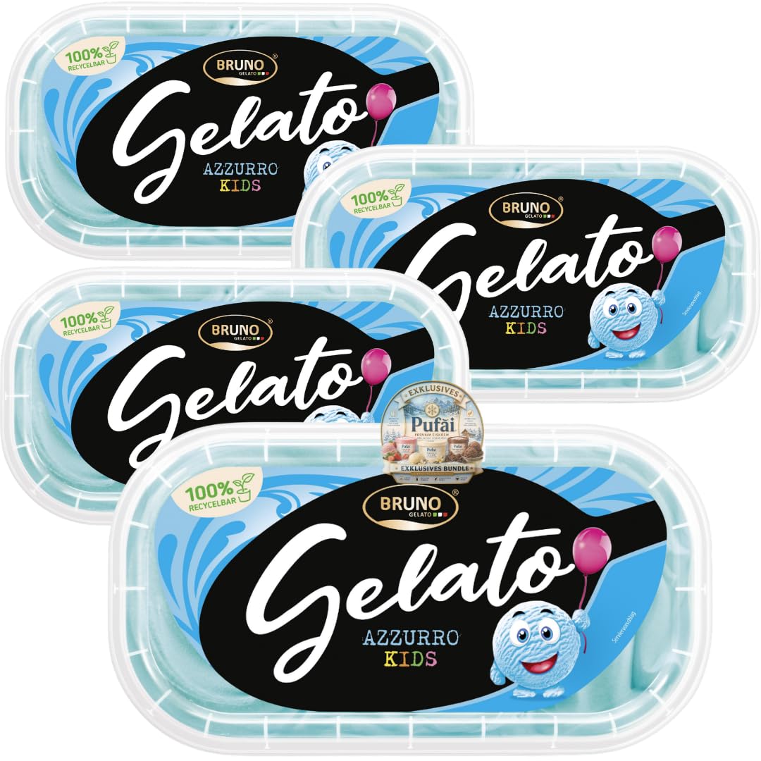 PUFAI Bundle – Eiscreme Azzurro Kids – Buntes Kinder Eis mit fruchtigen Noten, cremiges Dessert für Familien, 900ml, 4 Stück