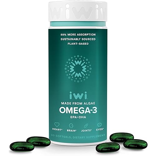 Iwi Omega-3, 30 Softgels (30 Servings), Vegan Plant-Based Algae Omega 3 with EPA + DHA, Whole-Body Support Dietary Supplement, Krill & Fish Oil Alternative, No Fishy Aftertaste