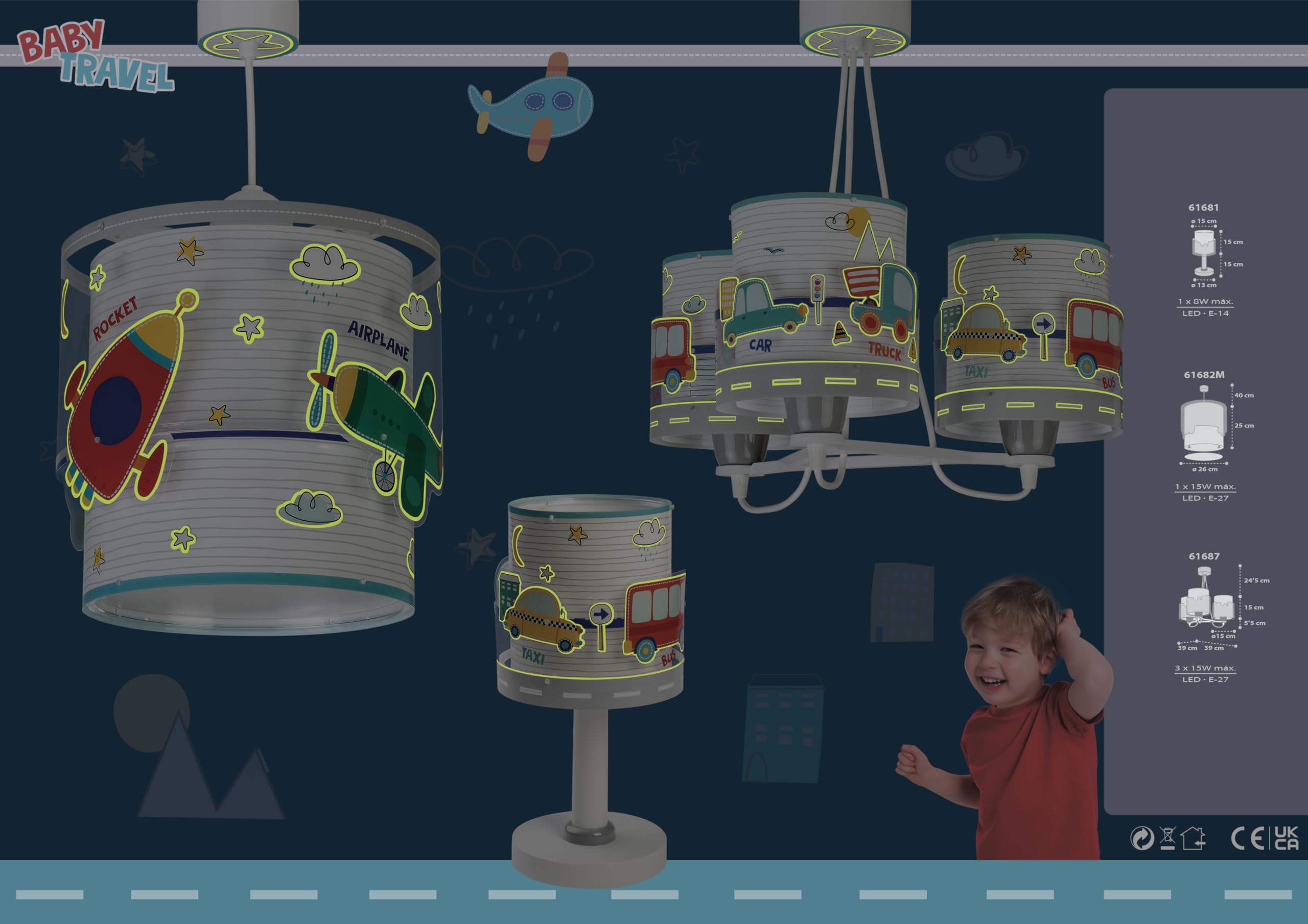 Dalber Lámpara infantil de Techo 3 Luces Baby Travel Coches y Aviones