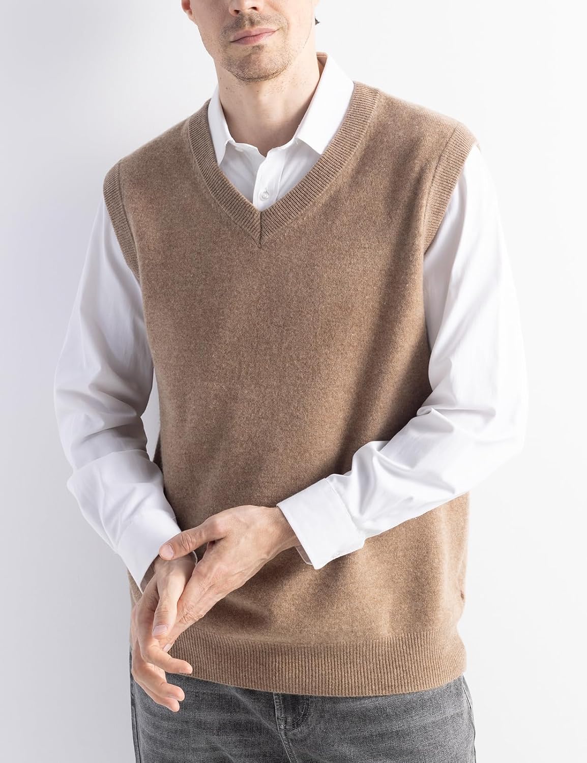 Chanyarn Men's 100% Merino Wool Sweater Vest 2025 Fall Winter Casual Solid V Neck Sleeveless Knitted Sweater Vest