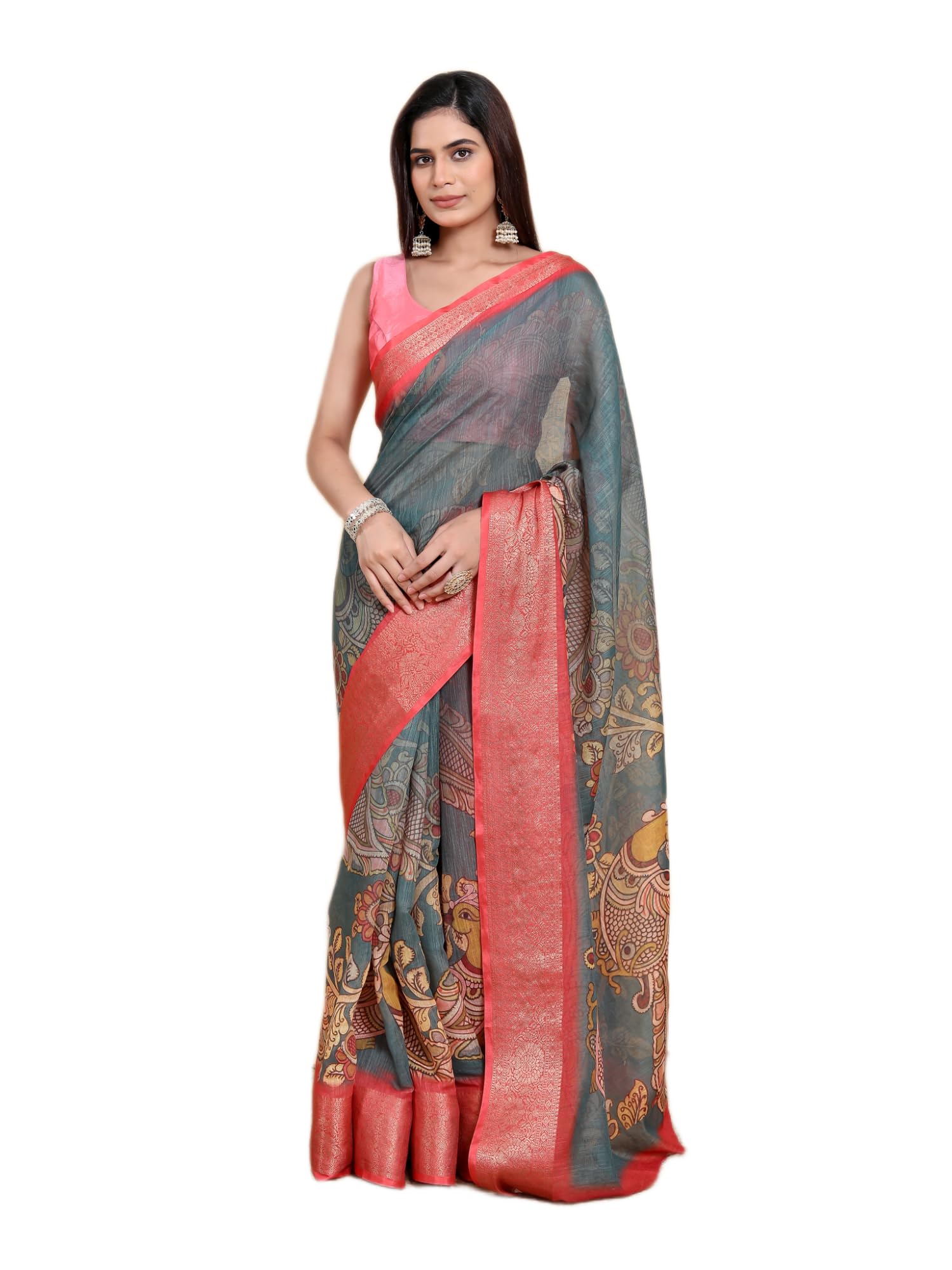 Womens Cotton Fabric Printed Saree with Unstitched Contrast Blouse Piece Lightweight Breathable Fabric | 5 Meter Saree And 0.80 Meter Blouse-image-38