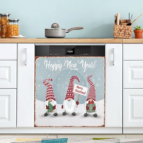 Cubierta magnética de gnomos de Navidad vintage para lavavajillas para puerta delantera, feliz año nuevo, fundas decorativas para refrigerador, hoja