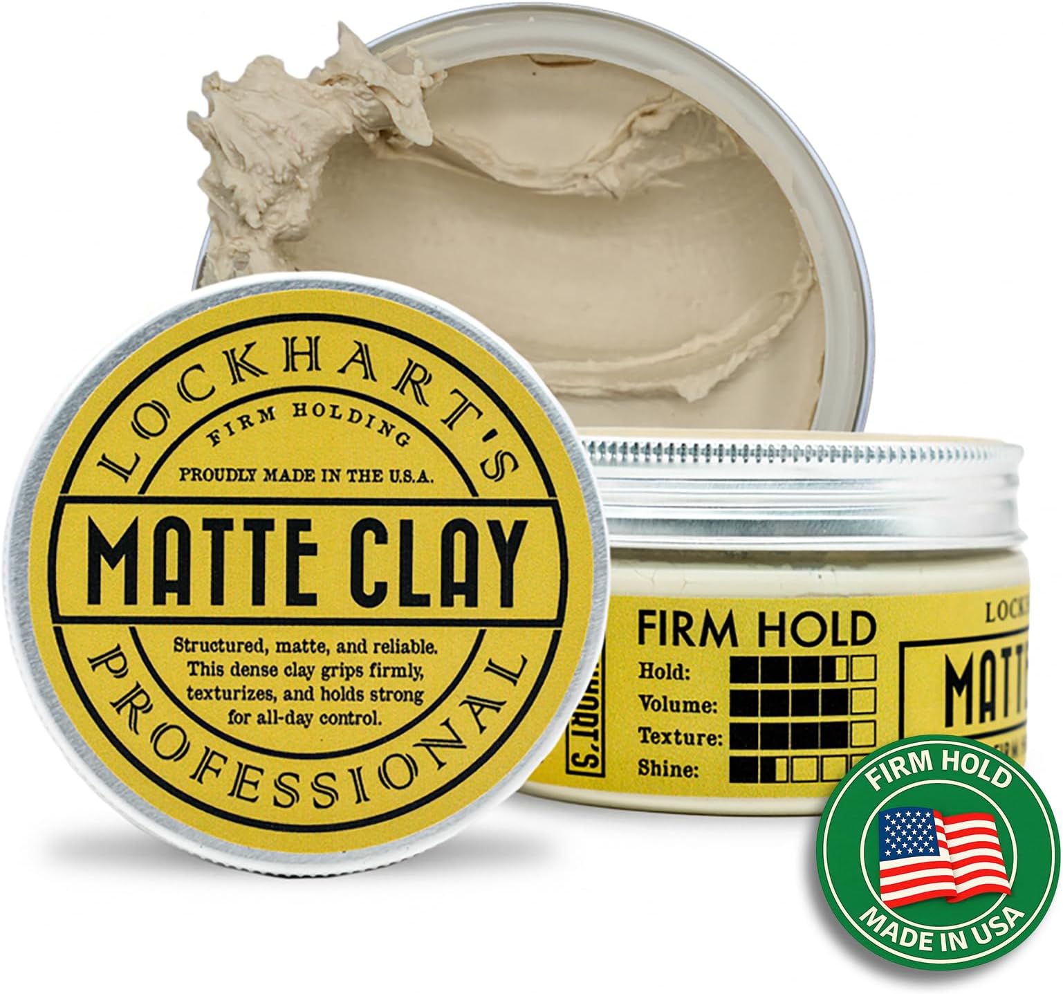 Lockhart’s Premium Matte Clay - Styling Hair Paste For Men - Natural Matte Finish - Handcrafted Styling Clay for Textured Looks (3.4oz)