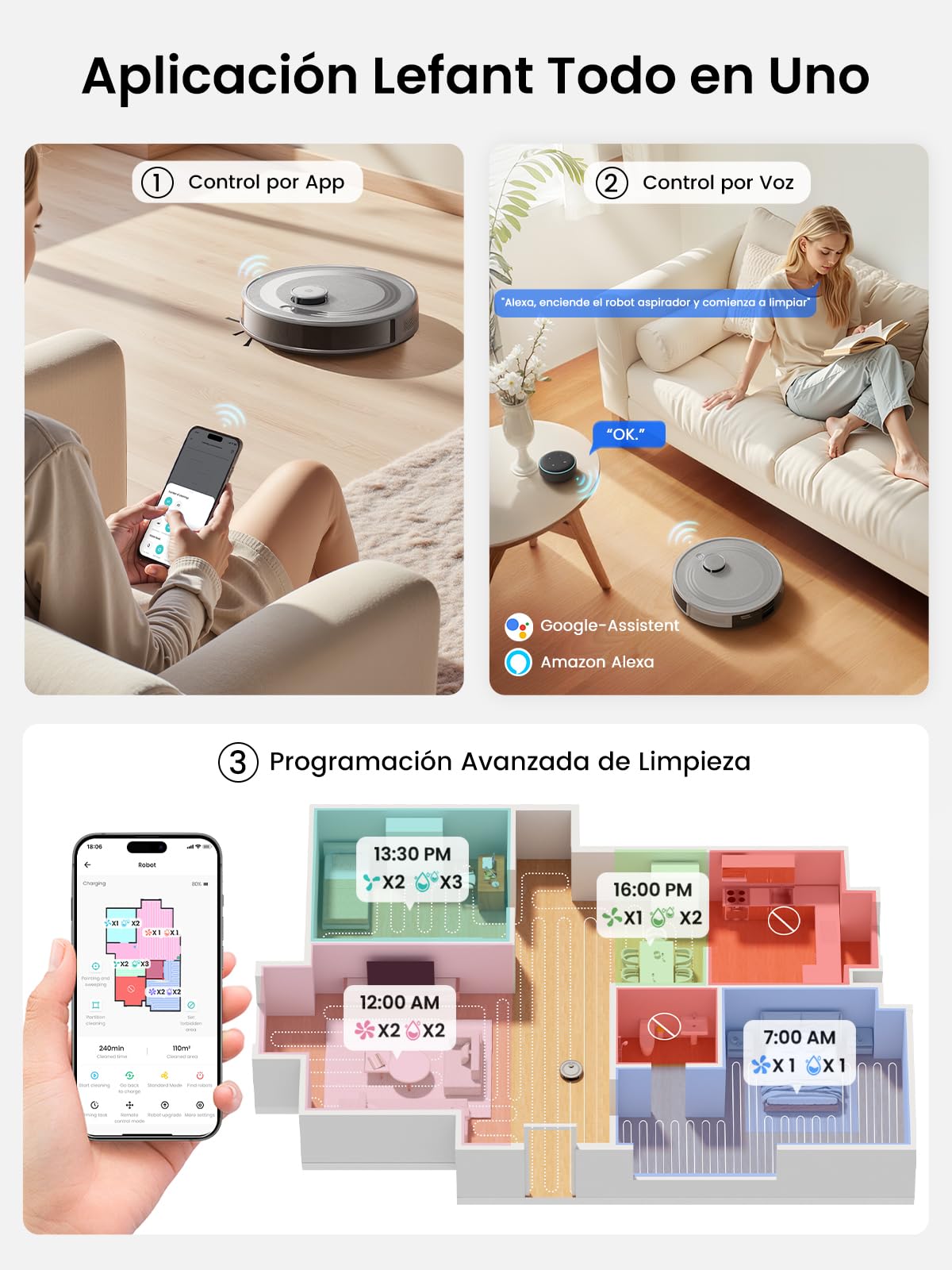 Lefant M2 Pro Robot Aspirador y Fregasuelos con Autovaciado, Autovaciado 90 Días, 6000Pa, 140mins, Mapeo Multinivel, Obstáculos 190° PSD, Navegación dToF, 5G WiFi/App/Alexa/iWatch, Gris