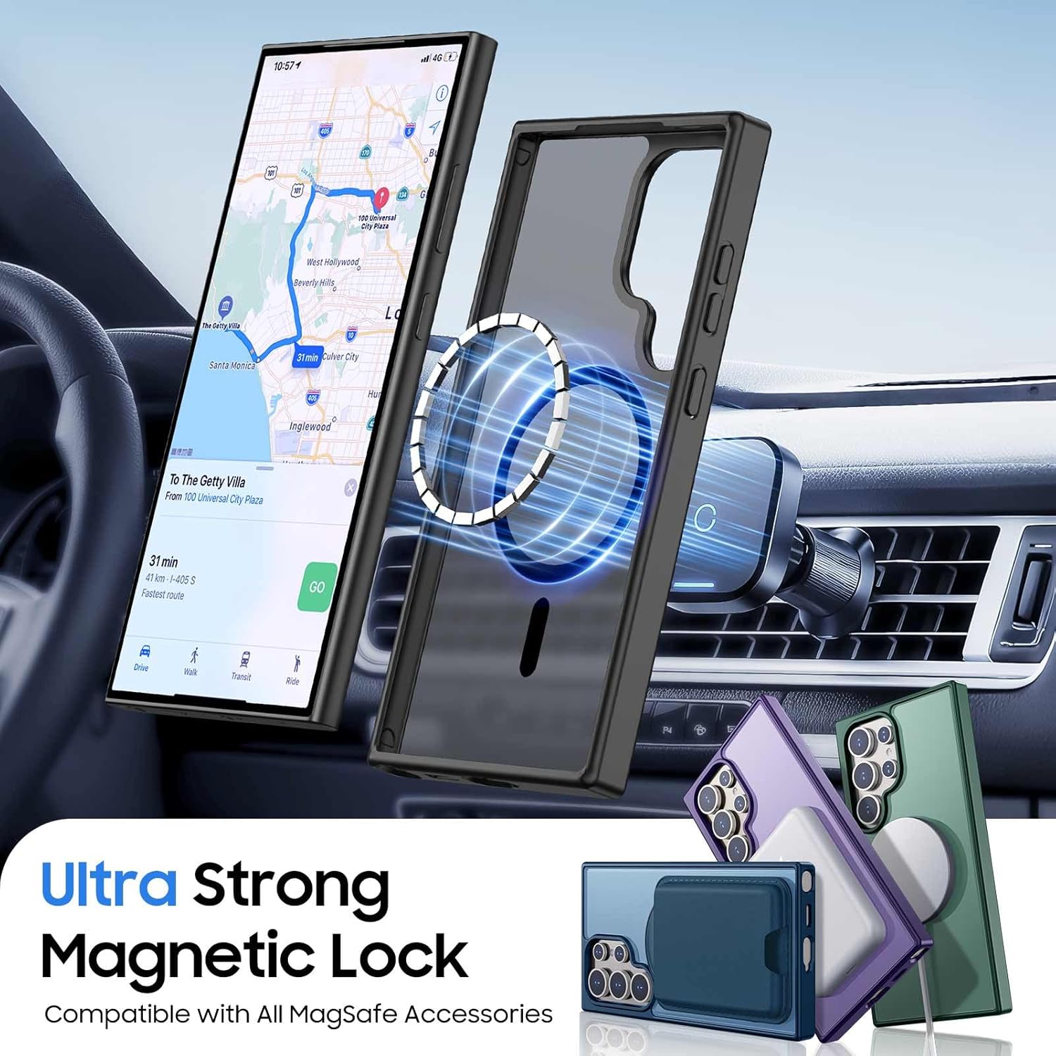 Magnetic for Samsung Galaxy S24 Ultra Case with Detachable Magnetic Wallet, Compatible with MagSafe, Credit Card Holder, RFID Blocking, Military Protective Slim Phone Cover, Black - Image 4