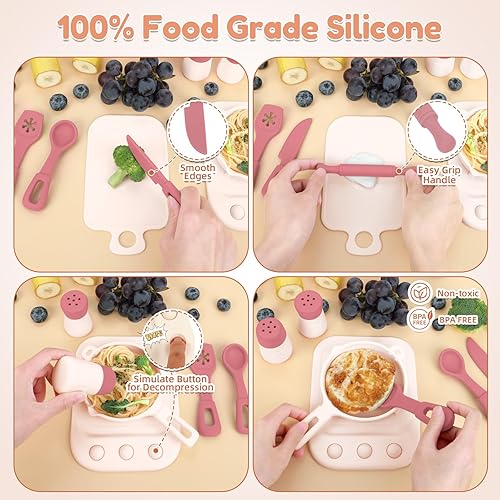 Miniatura 2 de TYRY.HU Juego de accesorios de cocina, 11 piezas de silicona sin BPA, juegos de comida para jugar, juego de cocina, ollas y sartenes, juguetes de