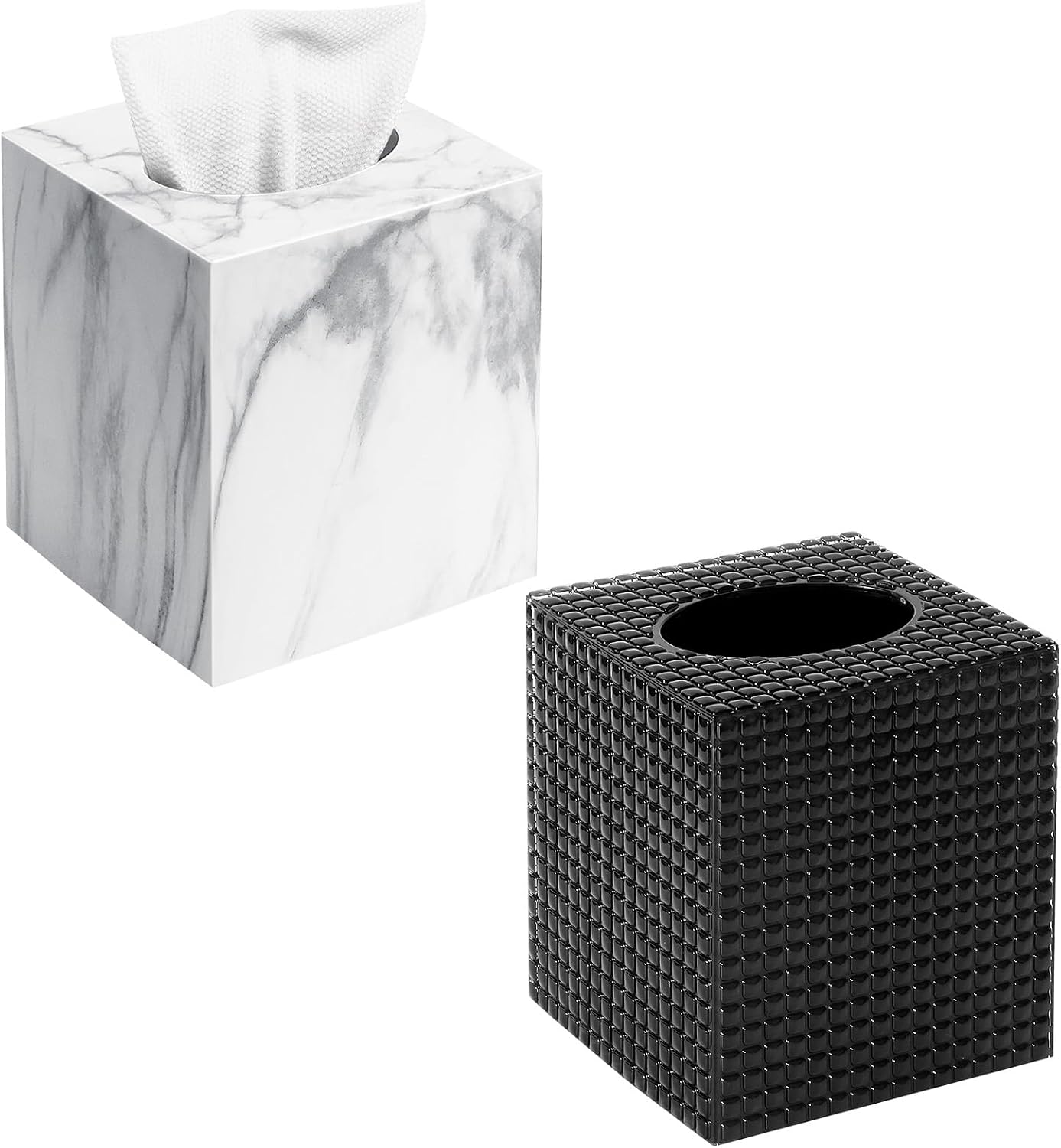 Square Tissue Box Cover, Marble/Black