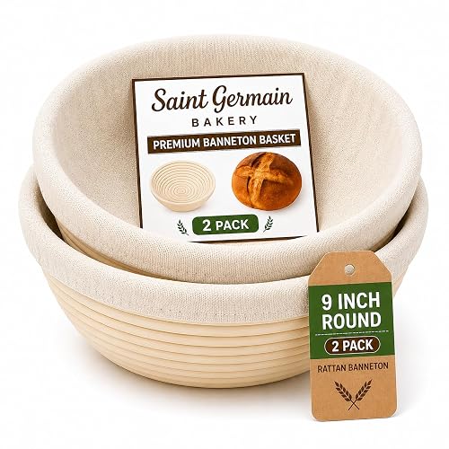 Saint Germain Bakery Premium Round Bread Banneton Basket with Liner (Set of 2 9' Round Baskets)