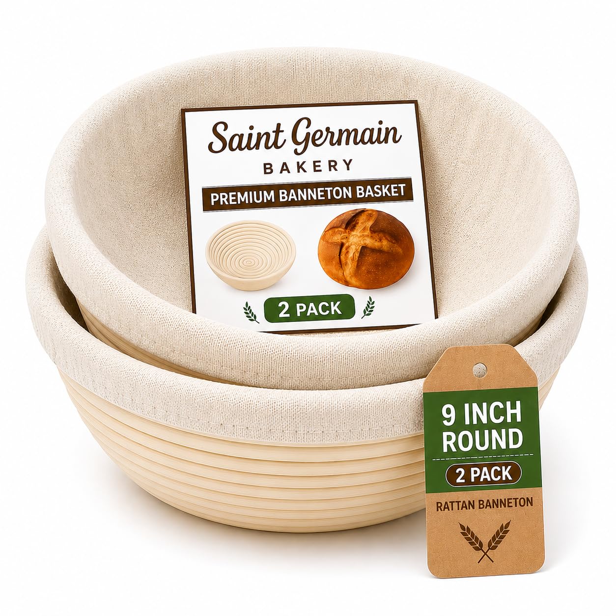 Saint Germain Bakery Premium Round Banneton Basket 2-Pack