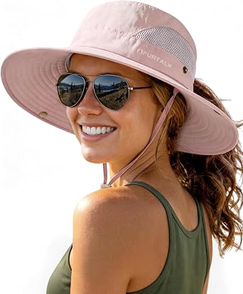 FURTALK Womens Sun Hat with Ponytail Hole Beach Hiking Summer Wide Brim UPF 50+ Outdoor Protection Foldable Bucket Hat