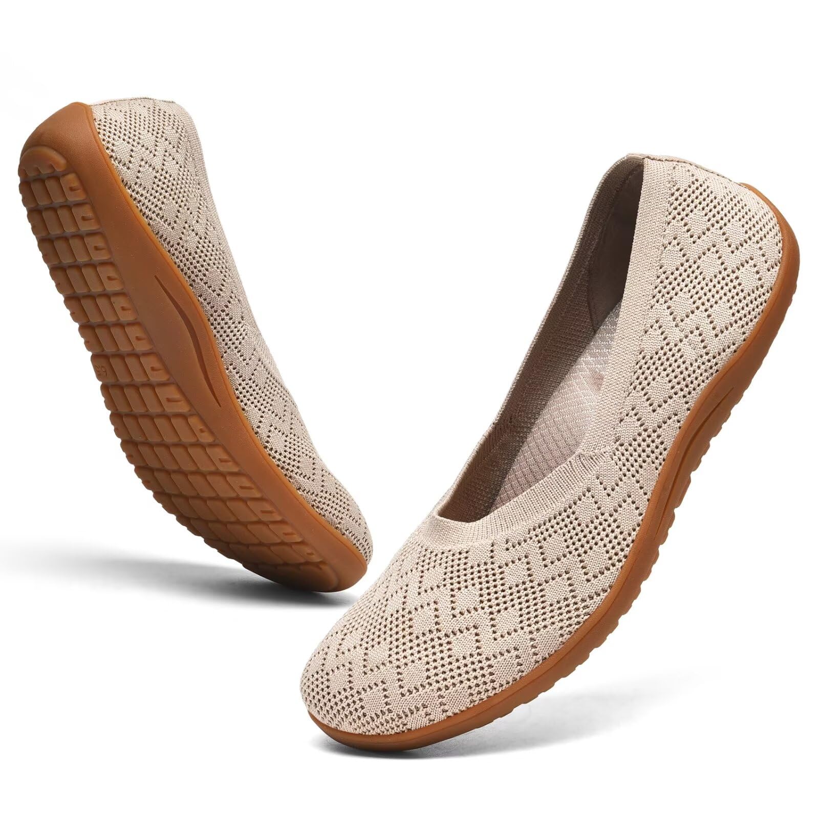 DEXJEWU Women's Wide Toe Box Flats Shoes Knit Ballet Flat Slip-on Dress Walking Comfort Shoes