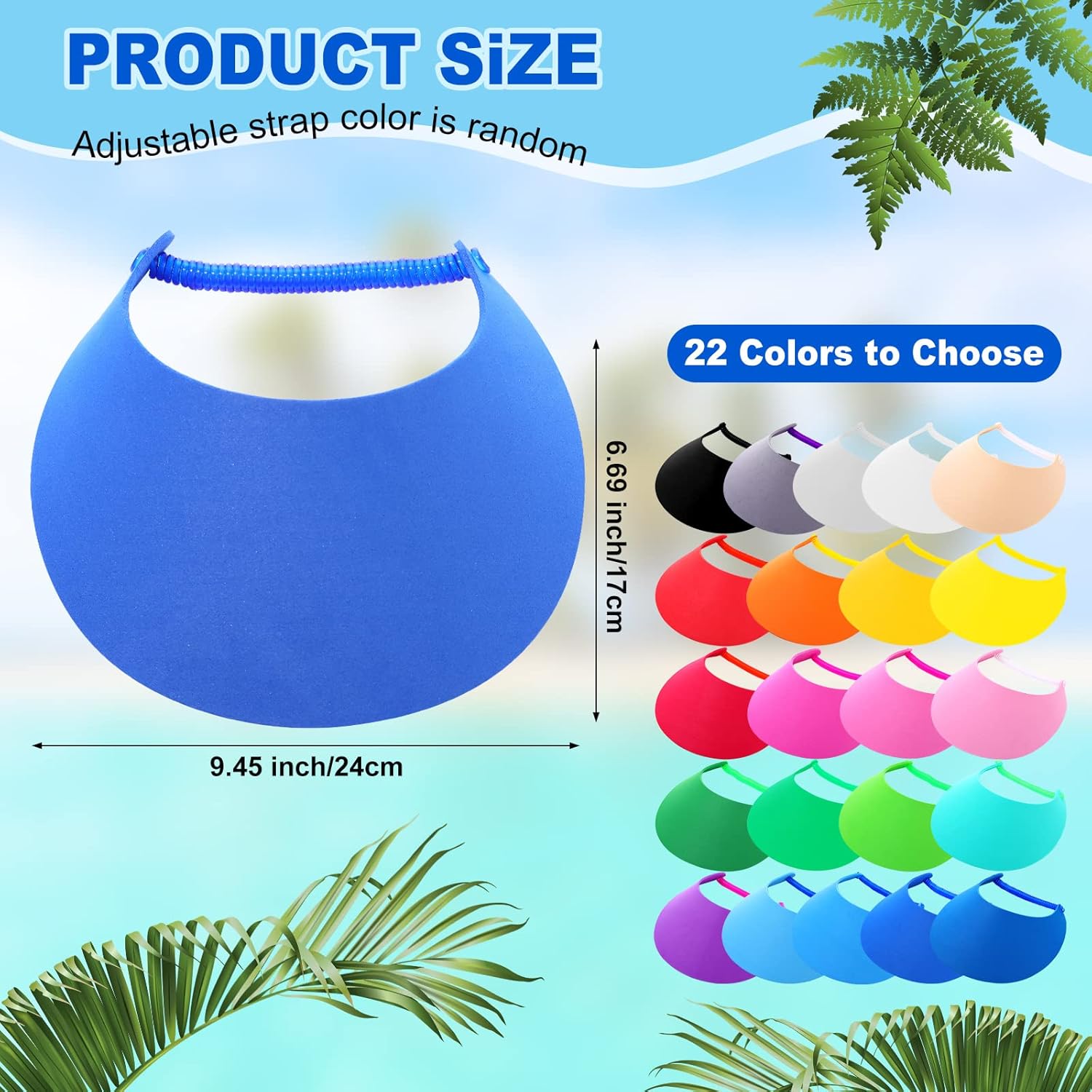 Sureio 22 Pcs Foam Sun Visors for Women Bulk Adjustable DIY Blank Sun Hat Tennis Elastic Visors for Party Beach Outdoors