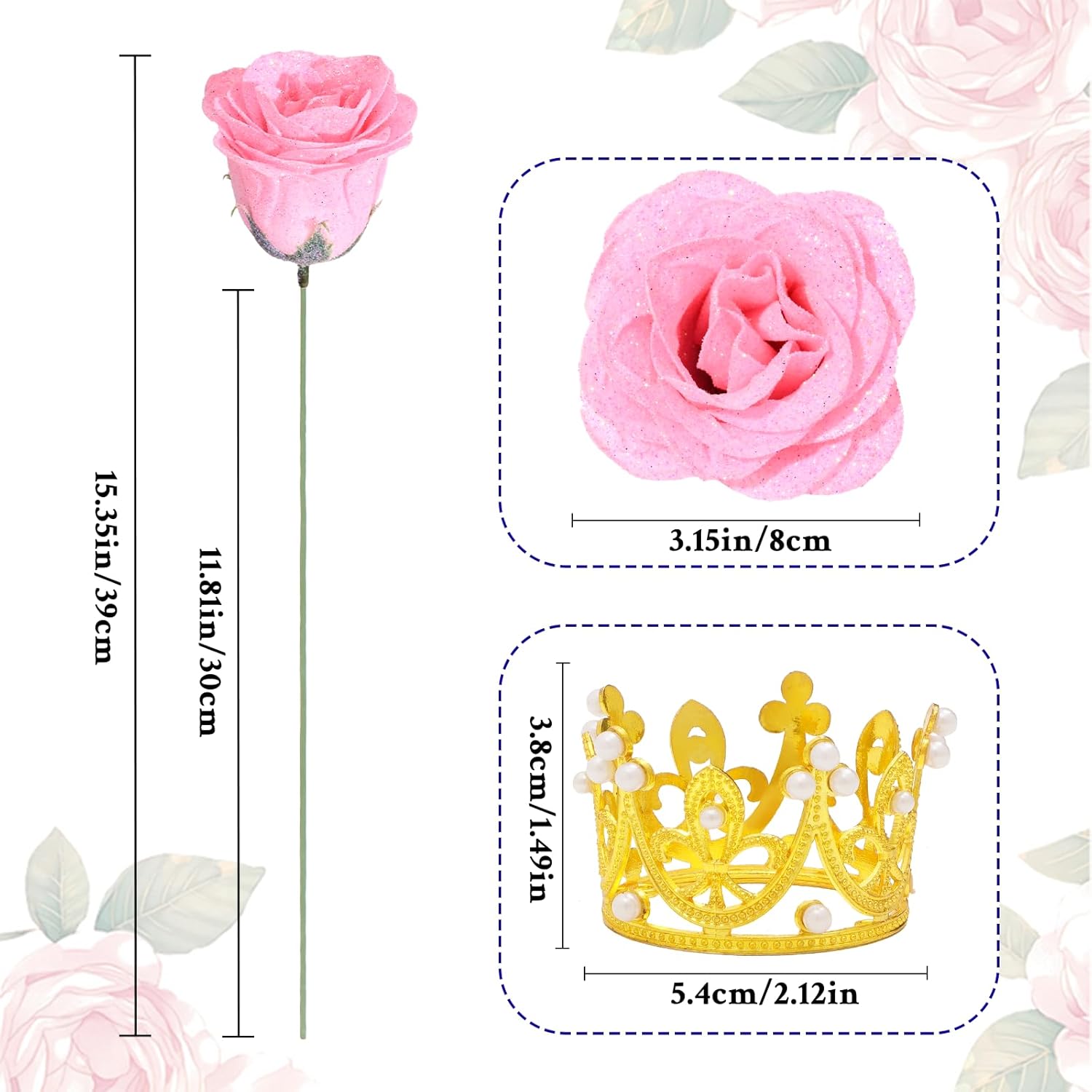 Waipfaru Glitter Roses Bouquet, DIY Fake Flowers Bouquet, Birthday Gifts for Women Mom, 24 Pcs Pink Rose for Grandma Wife Girlfriend Valentines, Mothers Day, Anniversary, Graduation - Image 6