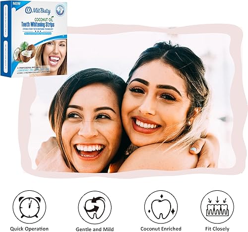 Miniatura 3 de MitButy Tiras blanqueadoras de dientes con aceite de coco natural 42 tiras blancas antideslizantes  Solución de blanqueamiento dental profesional de
