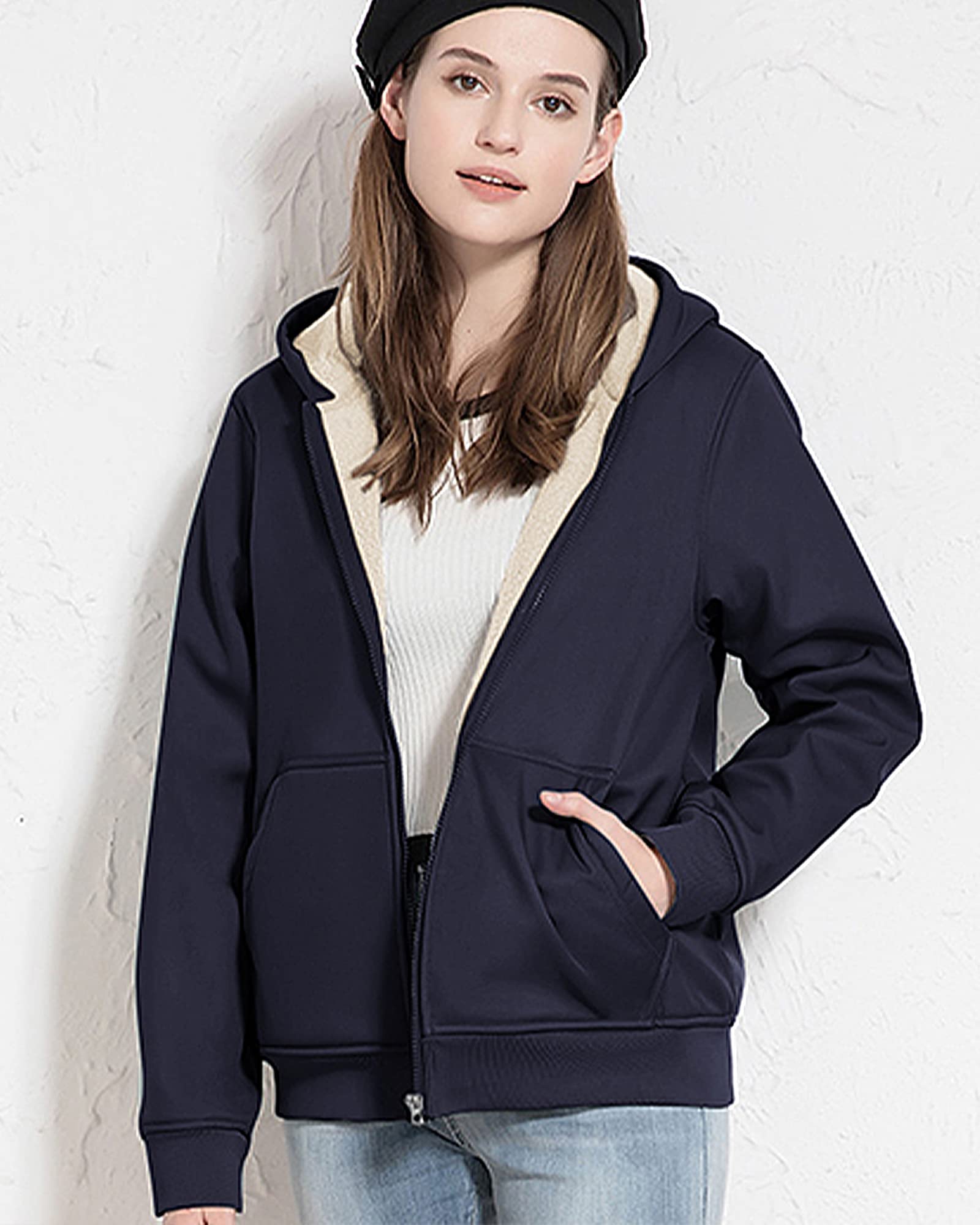 LBL Veste Polaire Femme Chaud Doublure Polaire Zippée à Capuche Sweat-Shirt Manches Longues pour Hiver