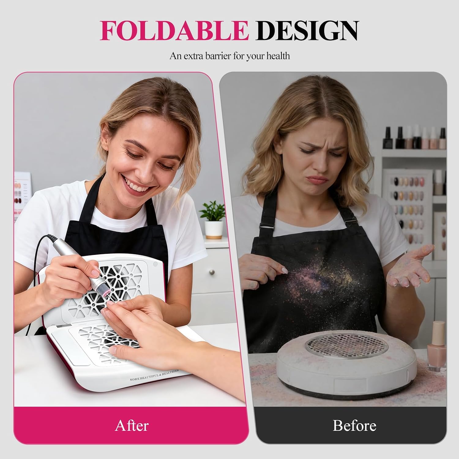 Nail Dust Collector, 2026 Upgrade 2800PA Professional Foldable Nail Vacuum Dust Collector Fan with Filter Papers (30 Pcs) for Acrylic Nail Polishing & Manicure at Nail Salon & Home - Red