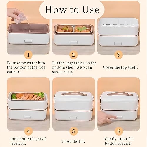 Miniatura 7 de Zerodis Fiambrera eléctrica, 0.8L PP acero inoxidable doble capa calentador de alimentos con taza medidora, calentador de alimentos portátil para el