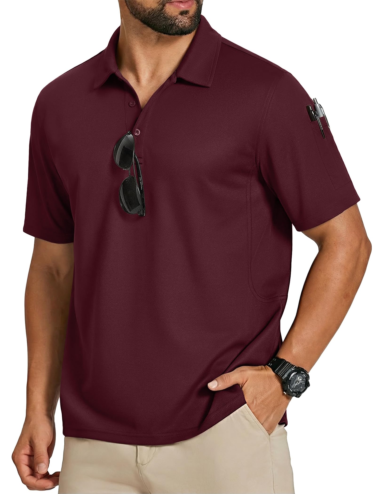 COOFANDY Mens Polo Shirts Short Sleeve Quick Dry Performance Golf Polos Tactical Work Shirts with Pen Pocket