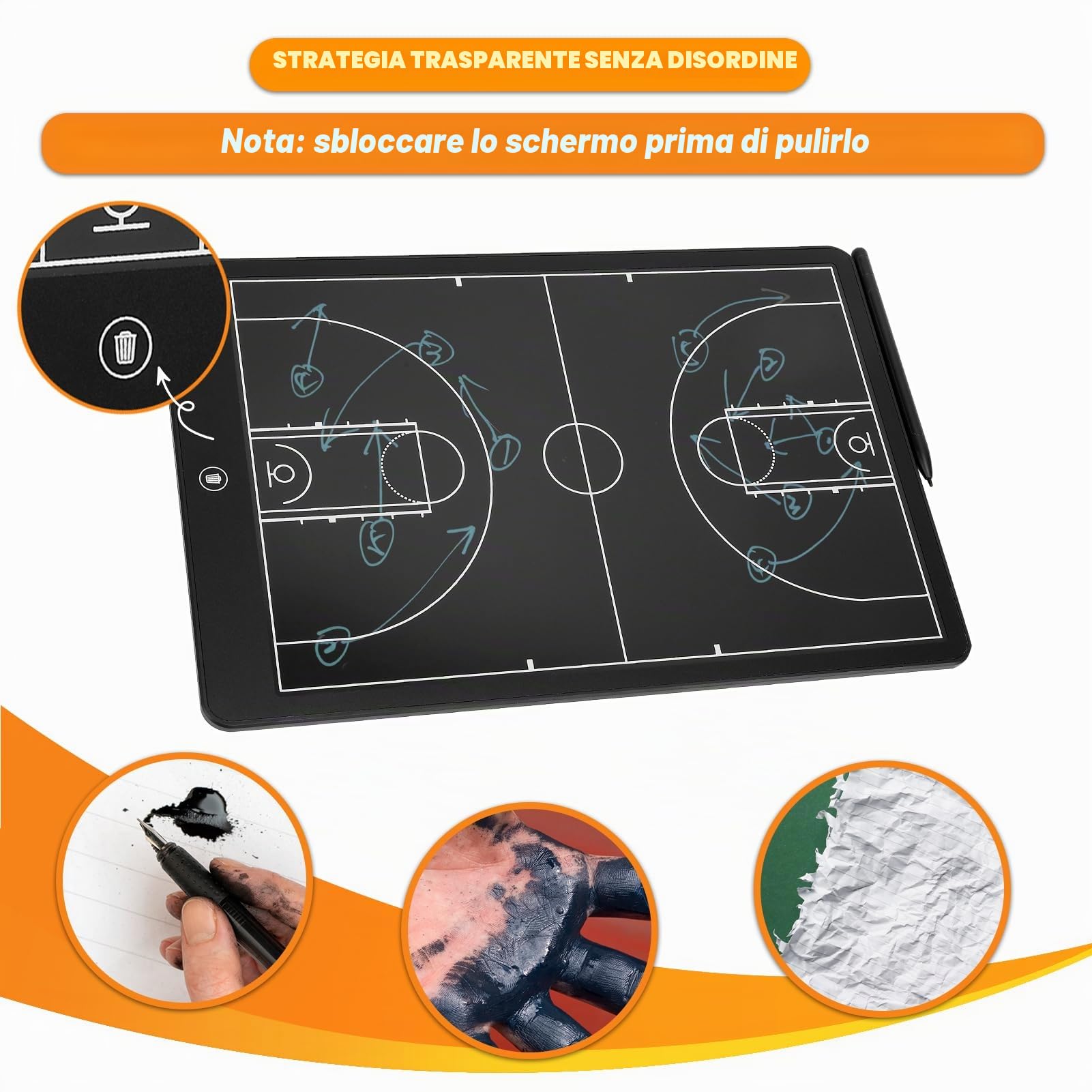 LCD Elettronica Tavolo Tattico, Tavolo Tattico per il Basket con Penna Tattica, Tavola di Disegno Tattico Cancellabile per Calcio, Basket, Baseball Campionato o Allenamento