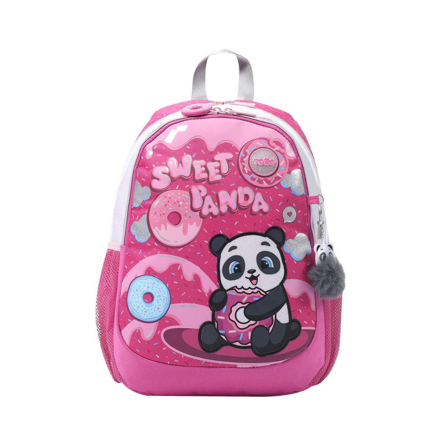 TOTTO Mochila Infantil, Modelo Sweet Panda M, Mochila Mediana, Capacidad 12 L, 2 Compartimentos, 2 Bolsillos para Botella, Organizador Interno, Correas Acolchadas, Resistente y Duradera, Color Rosa