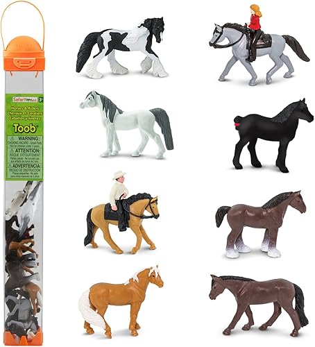 Safari Ltd. Horse Lovers TOOB - 8 figuritas: Gypsy Vanner, Clydesdale, Arabian, Percheron, Quarter, Palomino, Cowboy, Cowgirl - Figuras de juguete