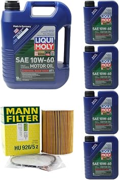 Oil Change Kit w/MANN HU926/5z Oil Filter + LIQUIMOLY 10W-60 Compatible w/BMW OE Part # 11427837997