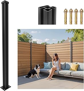 6FT Heavy Duty Aluminium Fence Post, No Dig Metal Post for Outdoor Privacy Fence Panels, Compatible with Wood Slats and Composite Boards for Patio, Backyard, Garden