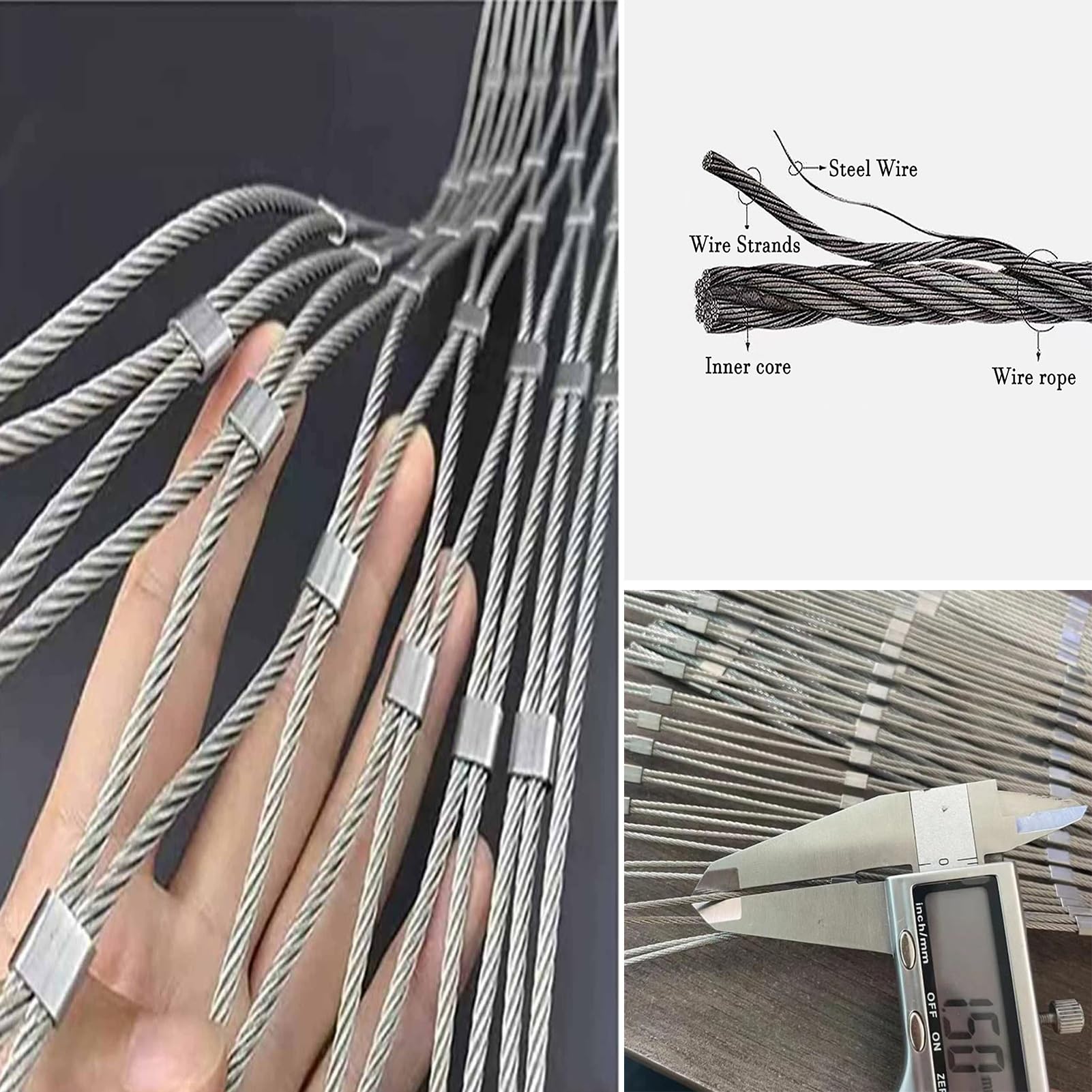 Flexible Cable de Malla de Acero Inoxidable, Red de Seguridad para Balcón 304 Malla de Cuerda de Acero Inoxidable, Red Anticaída, Personalizable(11cm/1.5mm,1x5m/3.3x16.4ft)