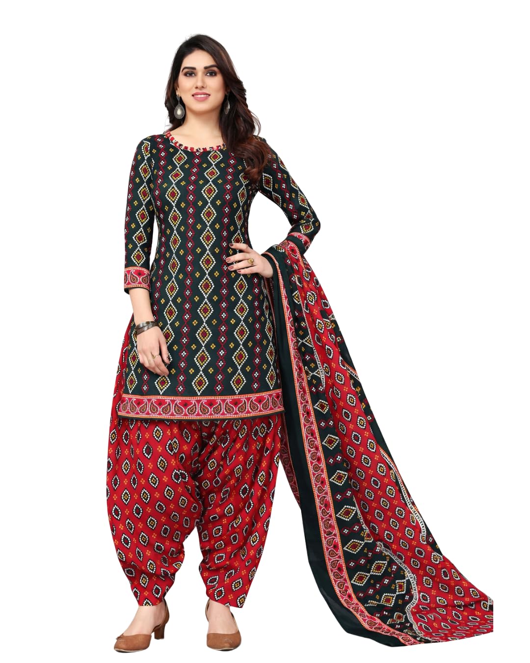 Women’s Cotton Patiala Unstitched Suit Set with Dupatta | Free Size 2m Top, 2.20m Bottom & 2m Dupatta | Comfortable Dress Material for Daily-image-2