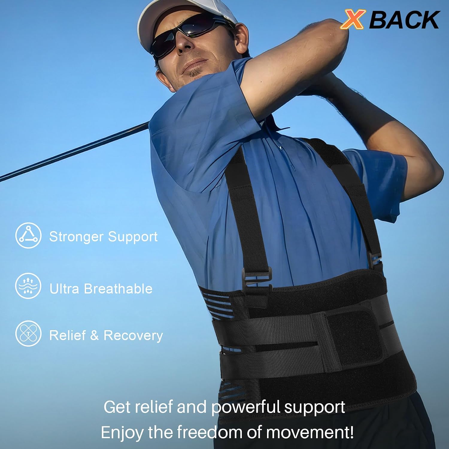 Advanced X-Back Support Back Brace for Lower Back Pain Relief, Lumbar Support Belt with Strong Velcro, Ultra Breathable Back Support Brace for Men and Women Herniated Disc, Sciatica, Arthritis XL/2XL