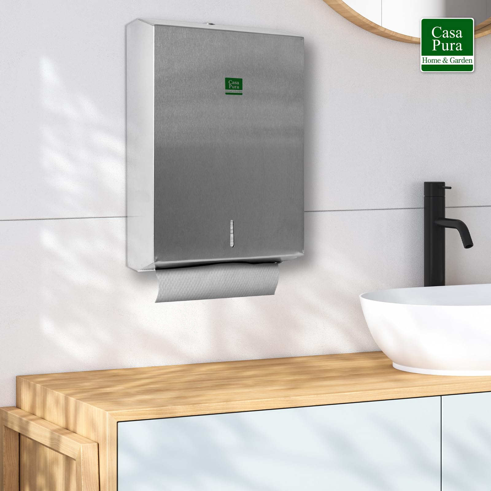 Floordirekt Distributore di carta in acciaio inox per 350 fino a 550 asciugamani di carta – chiudibile con 2 chiavi – Dispenser di asciugamani con materiale di montaggio incluso – Dispenser di
