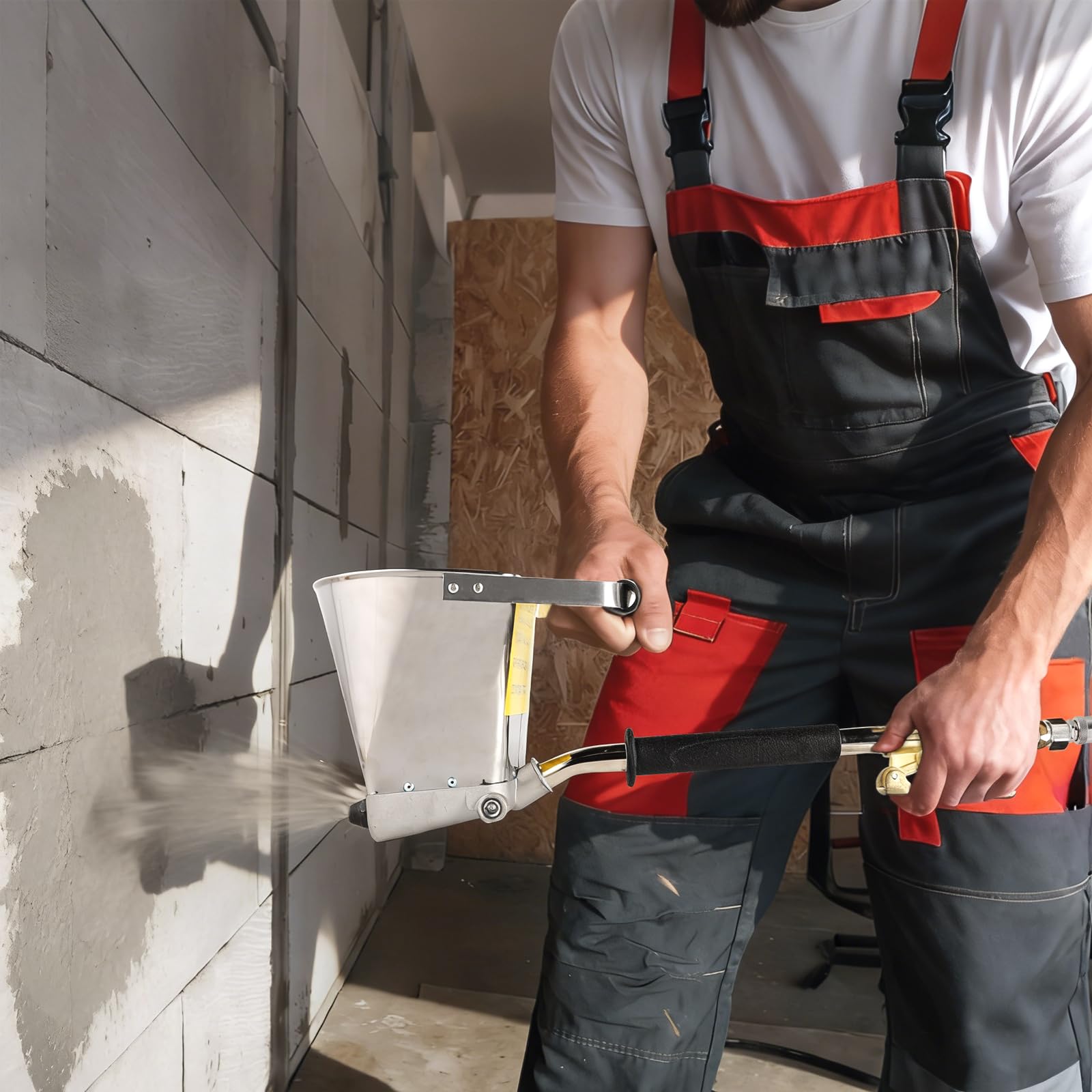 Pistolet à mortier 4 Jets Pistolet à Ciment 3,5 L Machine de plâtrage à air comprimé avec Tuyau d'air Haute Pression de 12 mm x 10 m Outil de Peinture pour Murs et plafonds - sans Couvercle