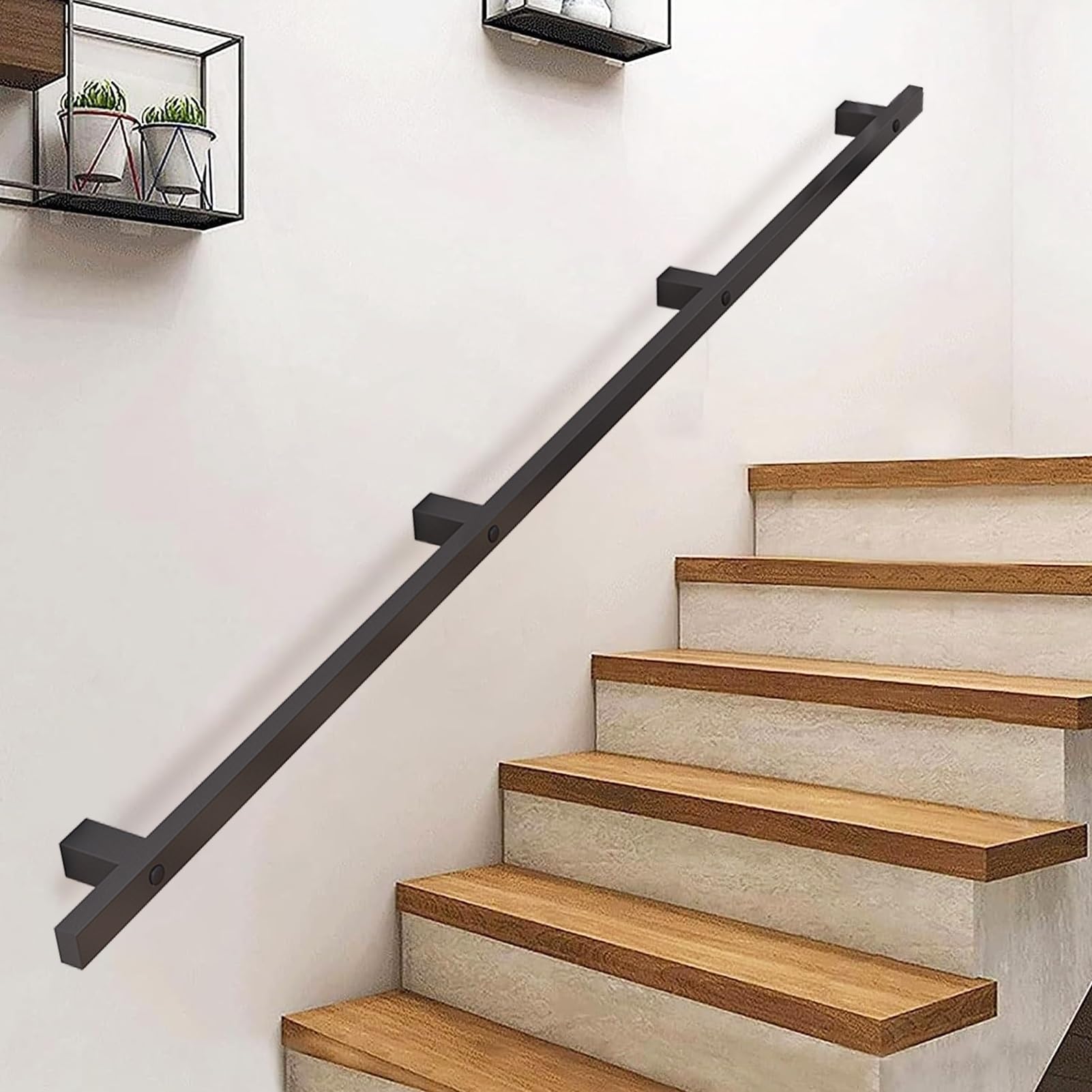 Fkxsxaz 3.3Ft~15Ft Handrail For Indoor Stairs, Wall Mount Railing With Brackets Loft Corridor Steps Grab Bar Staircases Banister Hand Rails Balustrade Foot Rail Support 1M 1.5M 2M 2.5M(2Ft