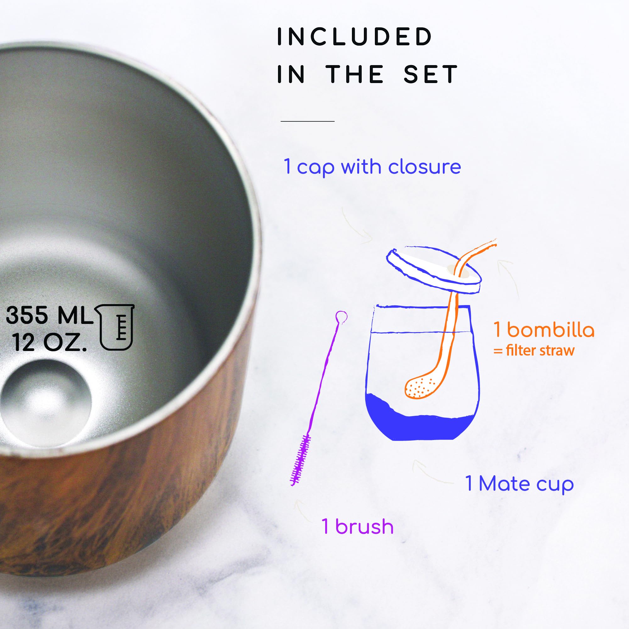 Set Yerba Mate In Acciaio Inossidabile - Con Bombilla E Coperchio, Effetto Legno, 355ml - Foto 6