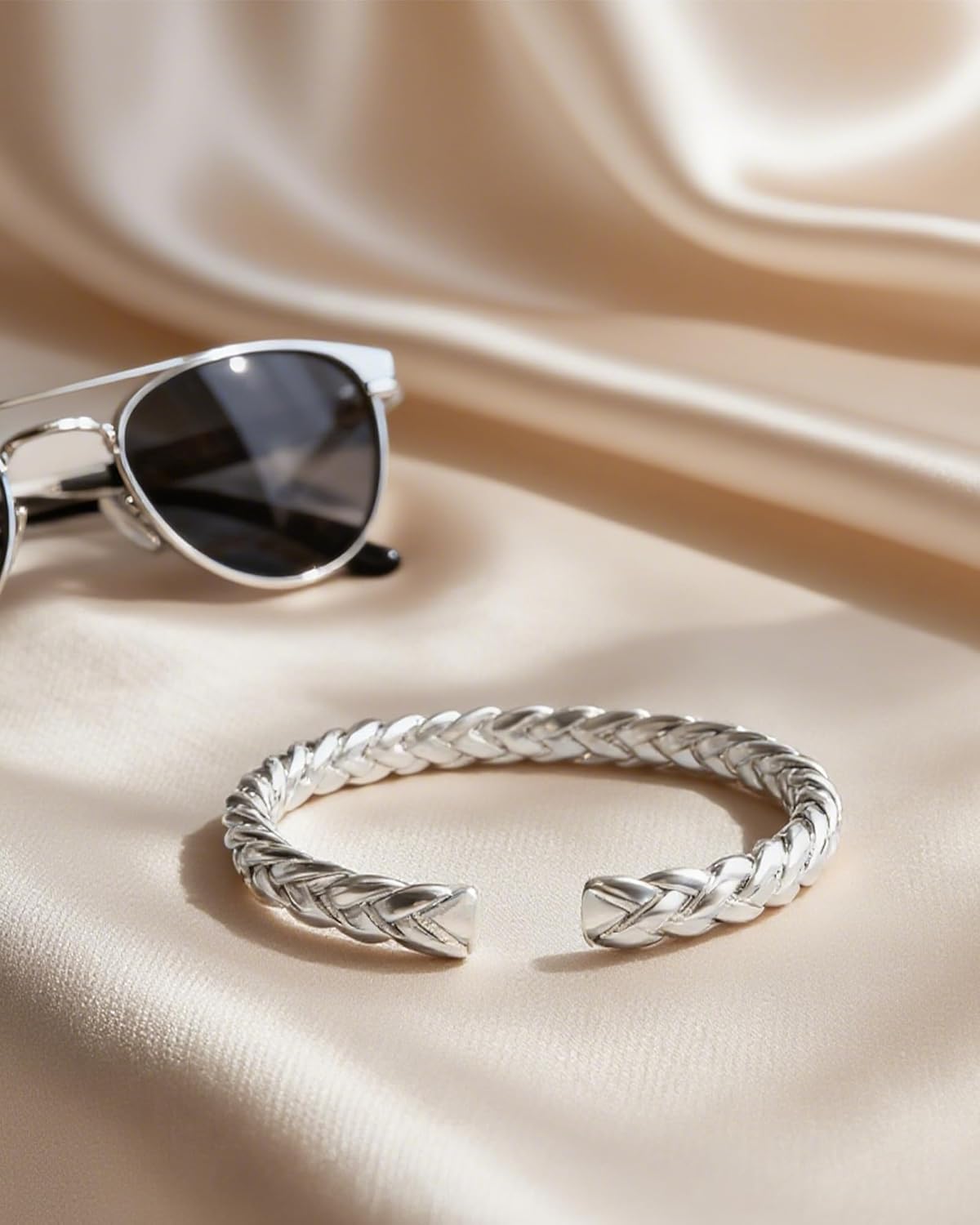 Sterling Silver Bracelet Bangle for Women, Hollow Carved Open Cuff with Polished Shine, Adjustable Vintage Style Silver Plated Jewelry Gift - Image 7