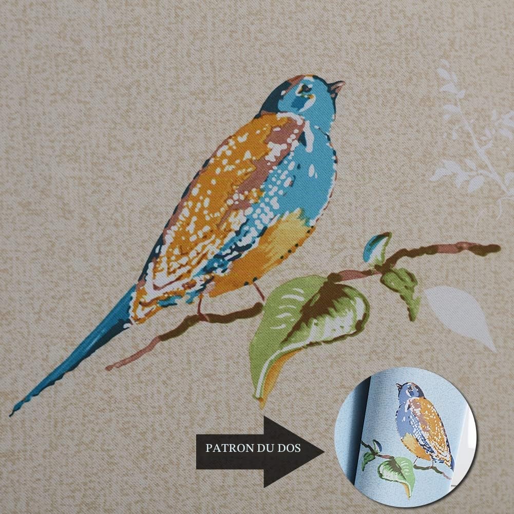 SUOUO Rideaux occultants Double Face à Motif Oiseaux pour Chambre à Coucher - 213 cm de Long - 2 Panneaux à Isolation Thermique - Taupe