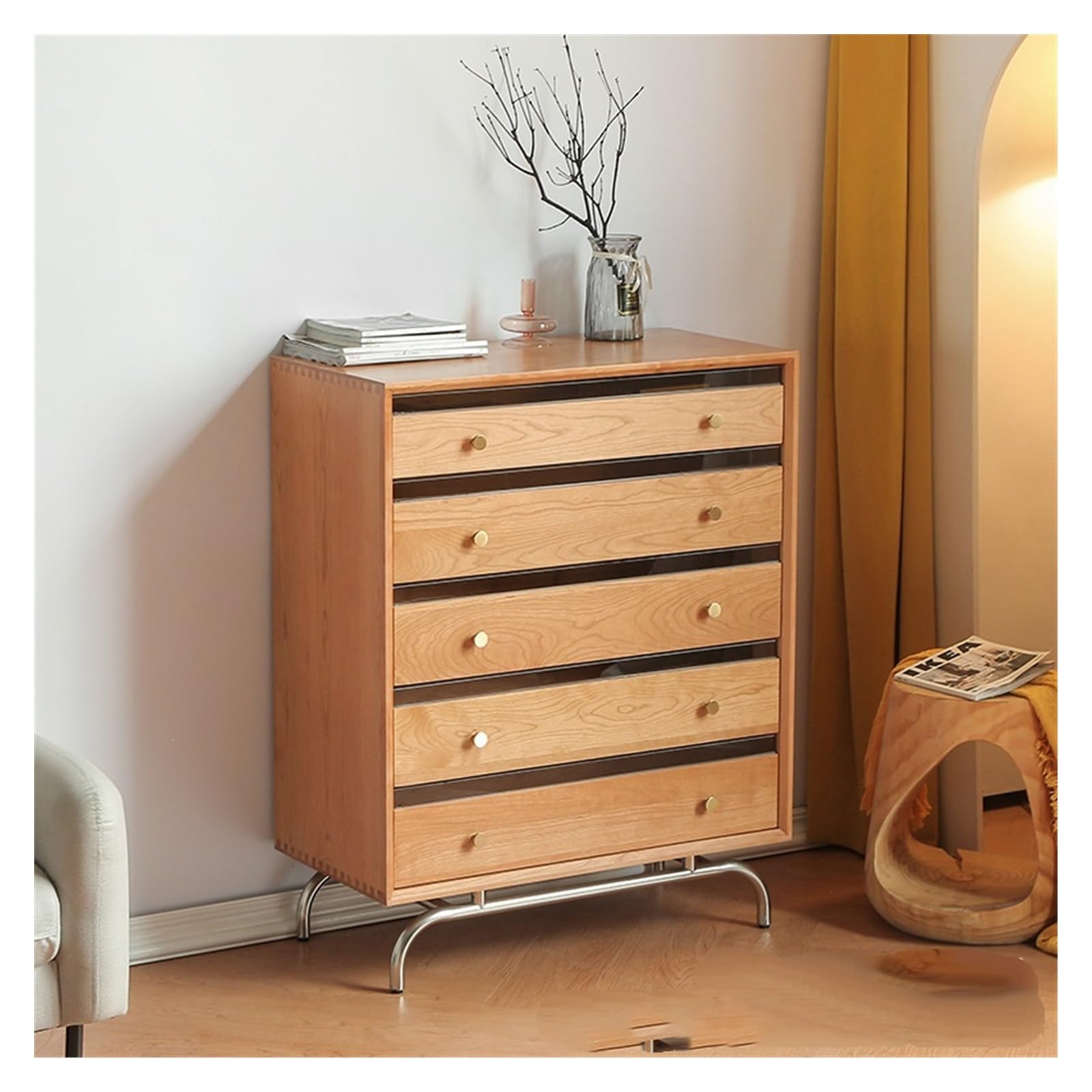 Dh2yjnbf3 One Color Bedroom Solid Wood Chest Of Drawers Bedroom Household Storage Five-Drawer Cabinet Large Capacity Drawer Living Room Storage Organizer