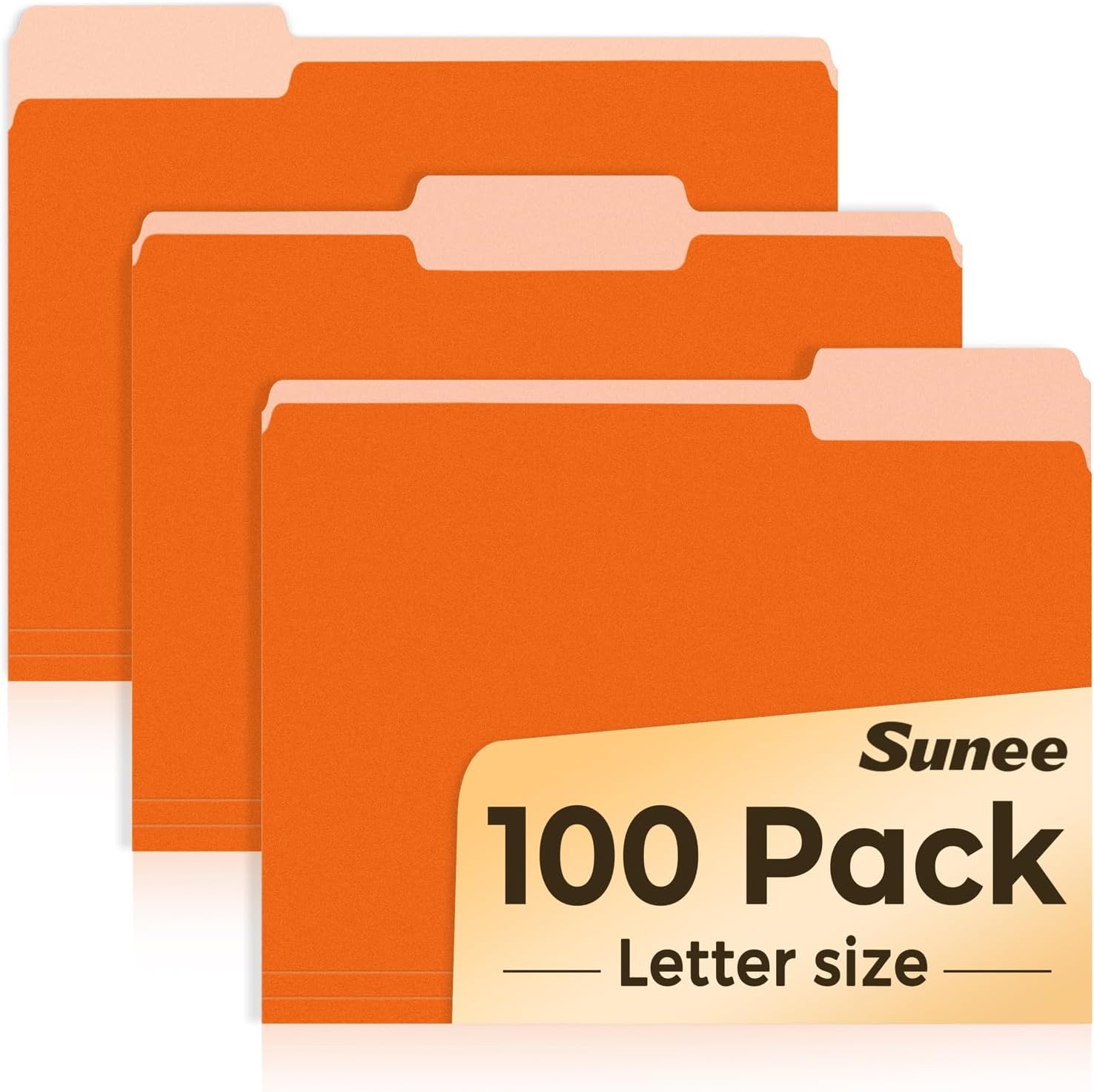 SUNEE File Folders Letter Size Orange, 100 Pack Manilla Folders 8.5 x 11 1/3-Cut Tabs, Colored File Folders Office Home School for Documents Files Paper