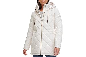 Tommy Hilfiger Women's Hooded Diamond Quilt Adjustable Waist Quilted Coat
