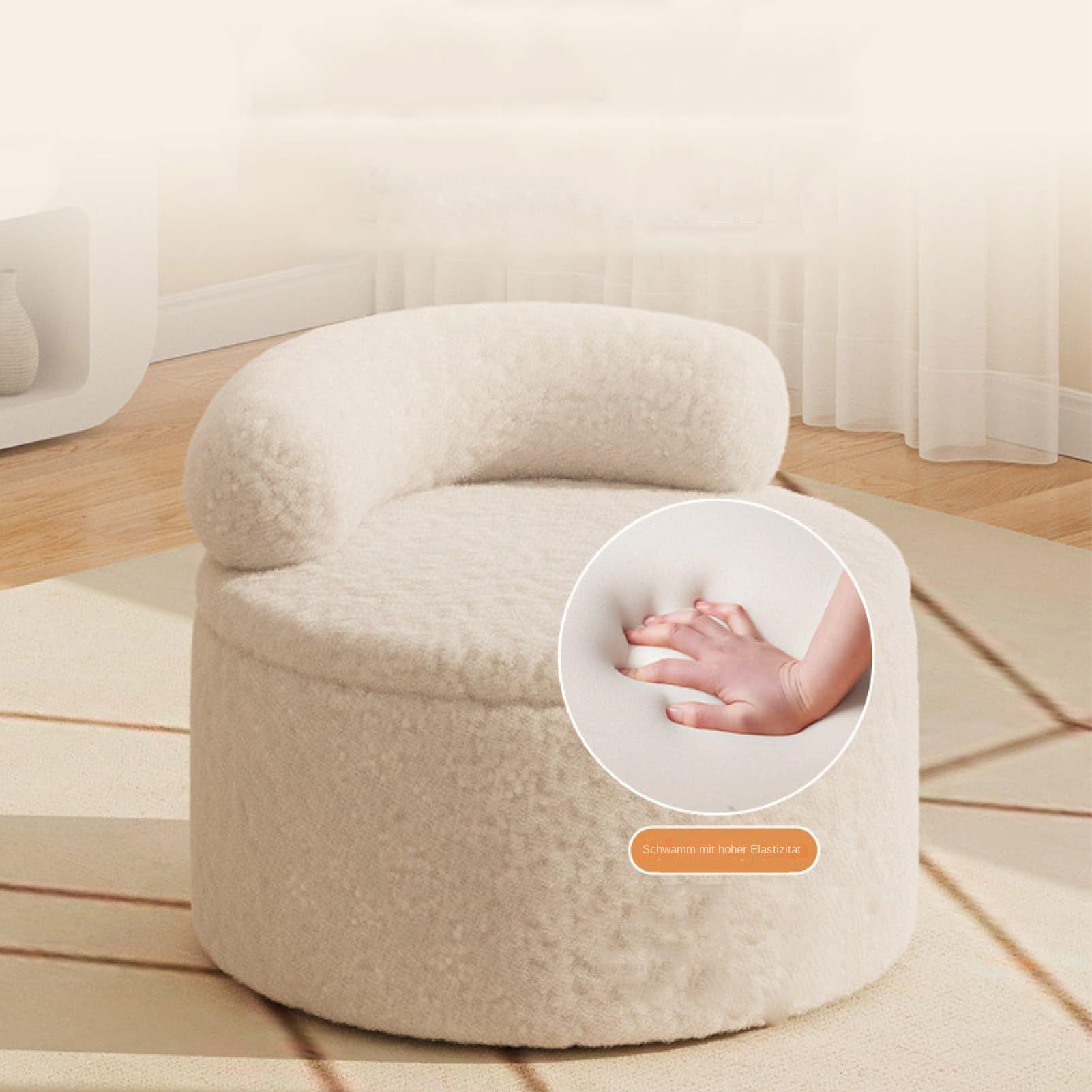 Pouf Per Poggiapiedi Ottomana Panca Rotonda in Peluche con Contenitore