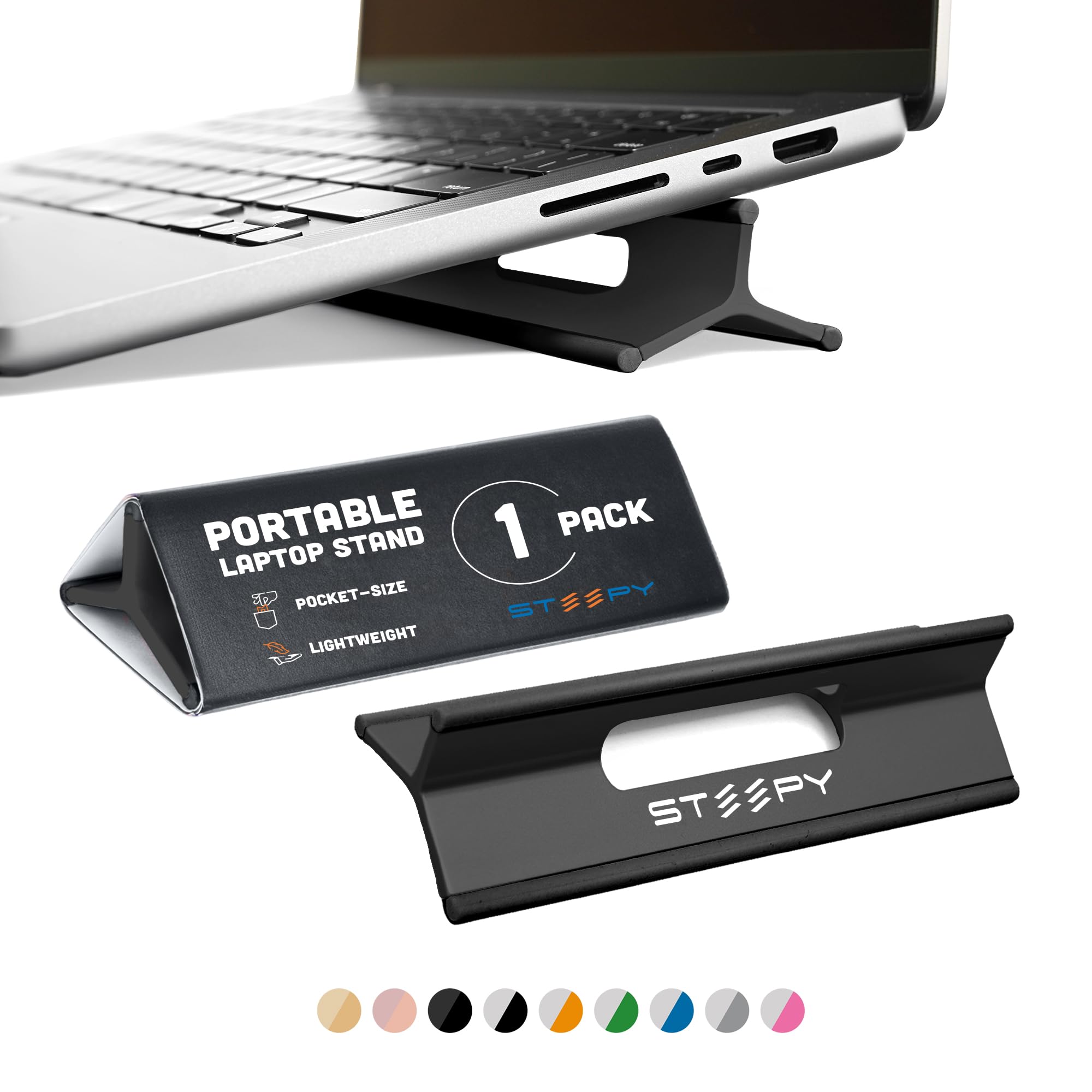 Steepy Portable Laptop Stand for Desk Adjustable Height Portable Laptop Holder Ergonomic Computer Stand for Cooling Comfort Slip-Proof