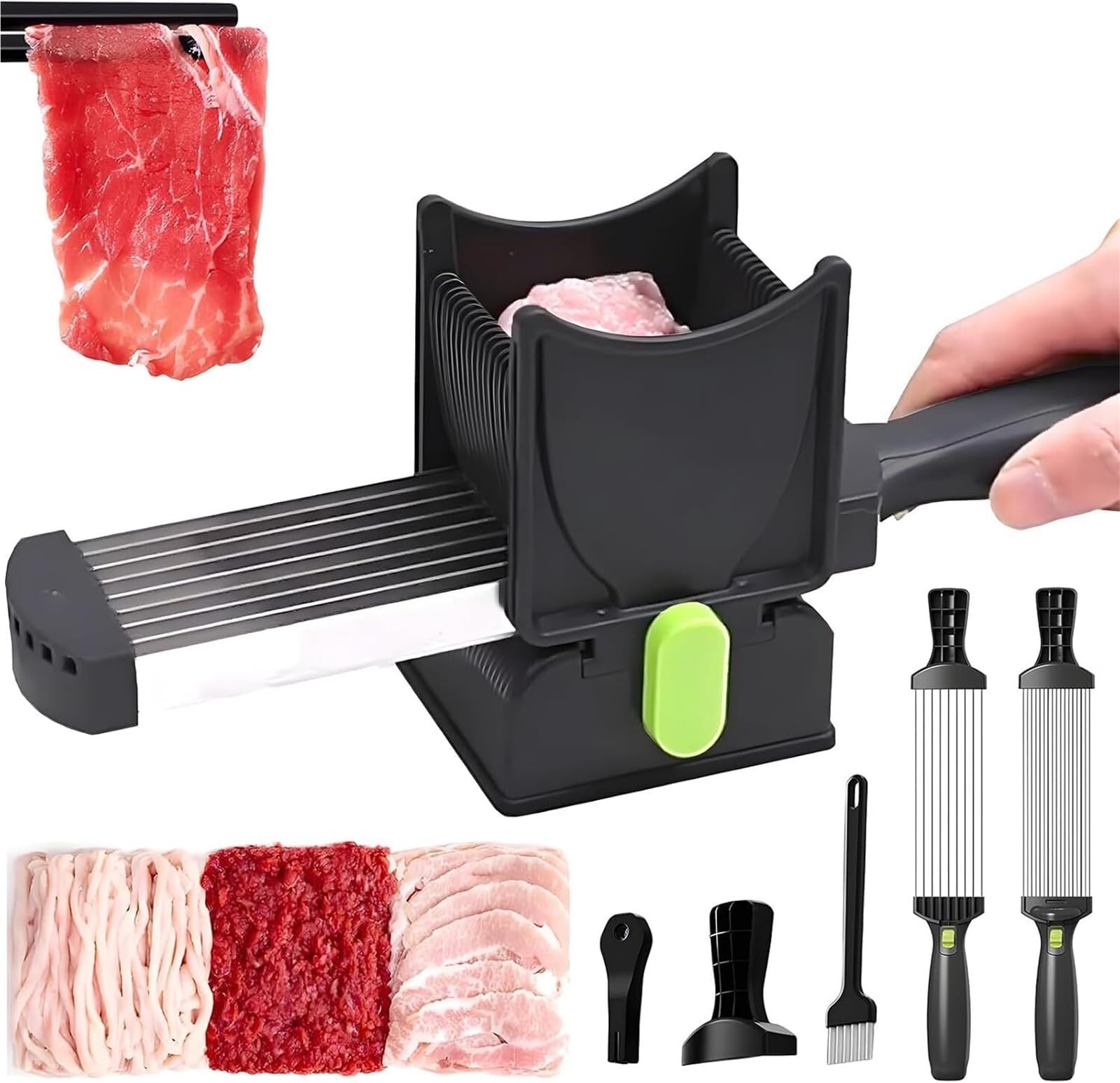 Manueller Edelstahl-Fleischschneider 2–4 mm for den Grill zu Hause | Einstellbare 2 bis 4 mm Dicke, Edelstahl-Schneidemesser, for Schneiden von Rinder-, Schweine- und Hammelfleisch(Black)