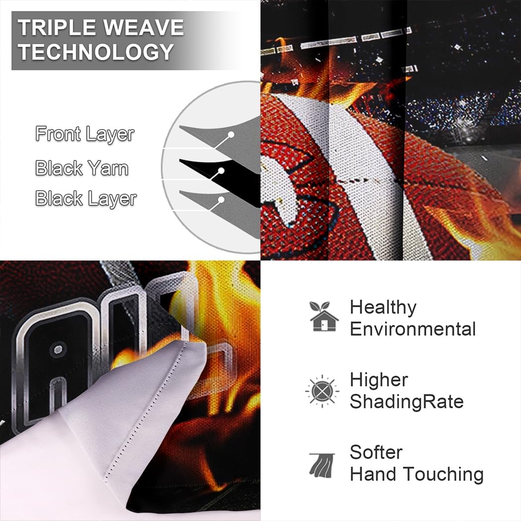 Curtains 42 x 72 inch Blackout Curtains Top Grommet Darkening Window Curtains (2 Panel) for Room Football Fire Game Sports Competition