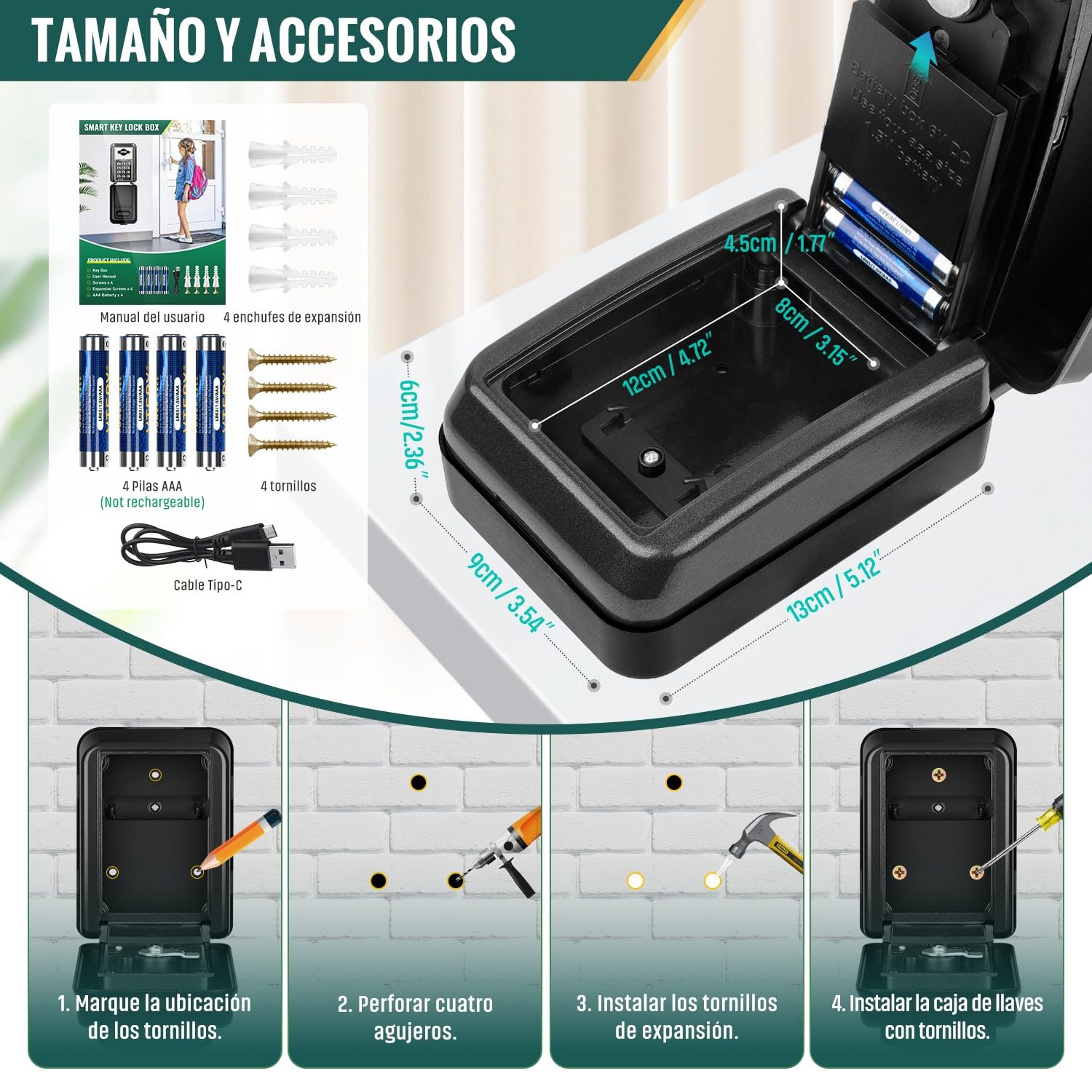 Caja de Seguridad para Llaves Exterior Impermeable | Antirrobo & Acceso de Gestión Avanzada | Grande Caja Fuerte Llave con Código 6 Cígitos Electrónica Pared Caja para Llaves Interior