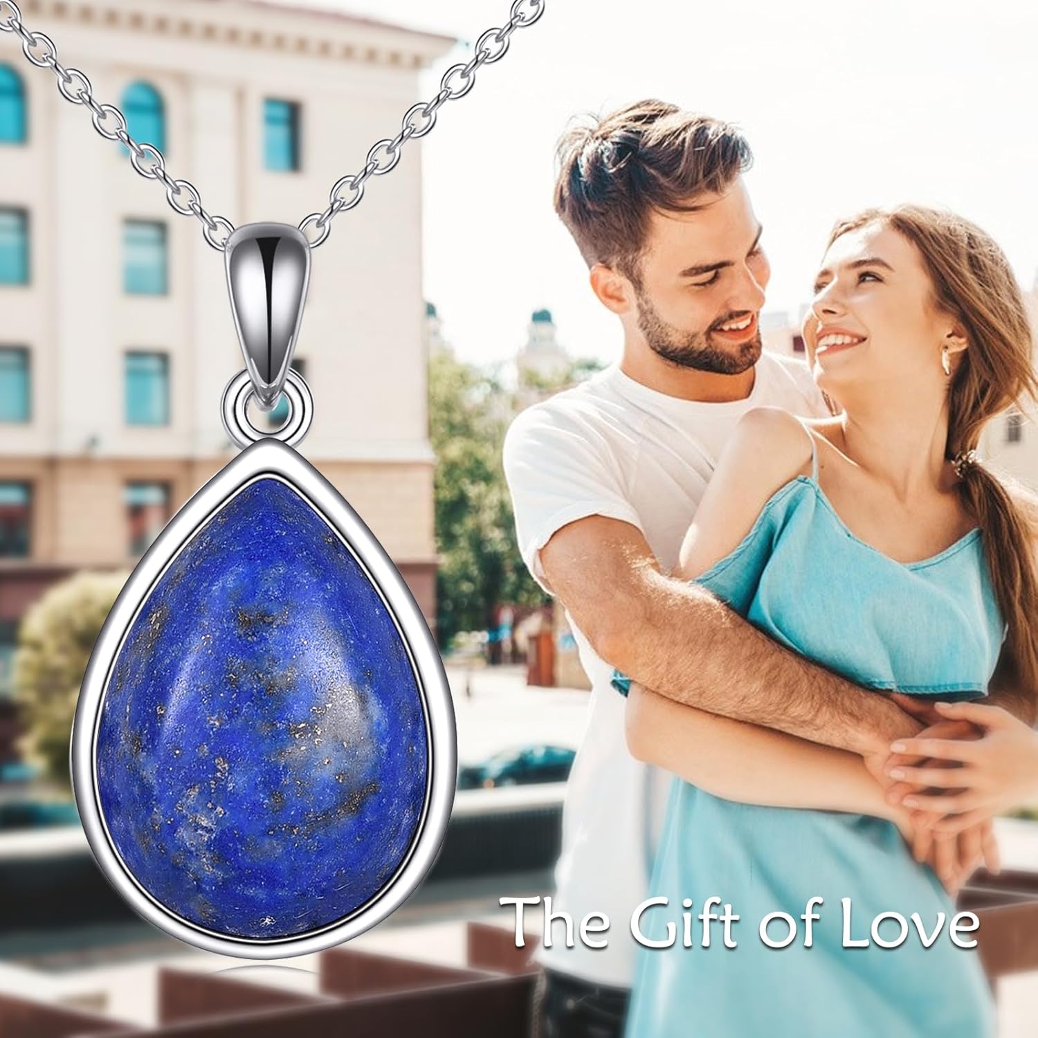 CRMAD Larimar/Opal/Lapis Lazuli/Tourmaline/Malachite/Labradorite/Turquoise/Onyx/Rose Quartz/Amber/Peridot Necklace for Women 925 Sterling Silver Teardrop Pendant Jewelry Gifts - Image 5