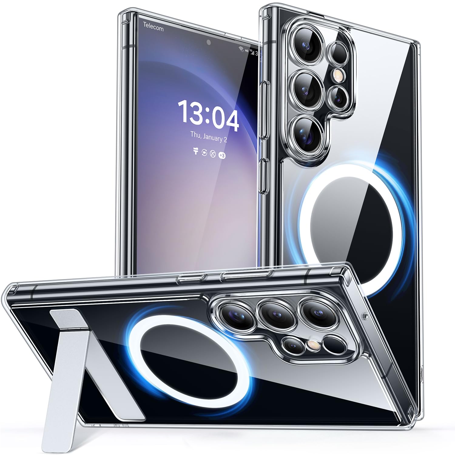 CANSHN Magnetic Stand for Samsung Galaxy S23 Ultra Case Clear