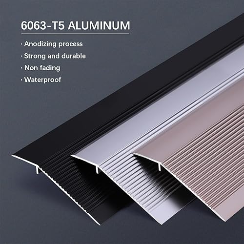Miniatura 3 de Surprecision Tira de umbral de transición de piso de aluminio, longitud de 86.614 in, metal resistente, cubierta antideslizante, reductor de
