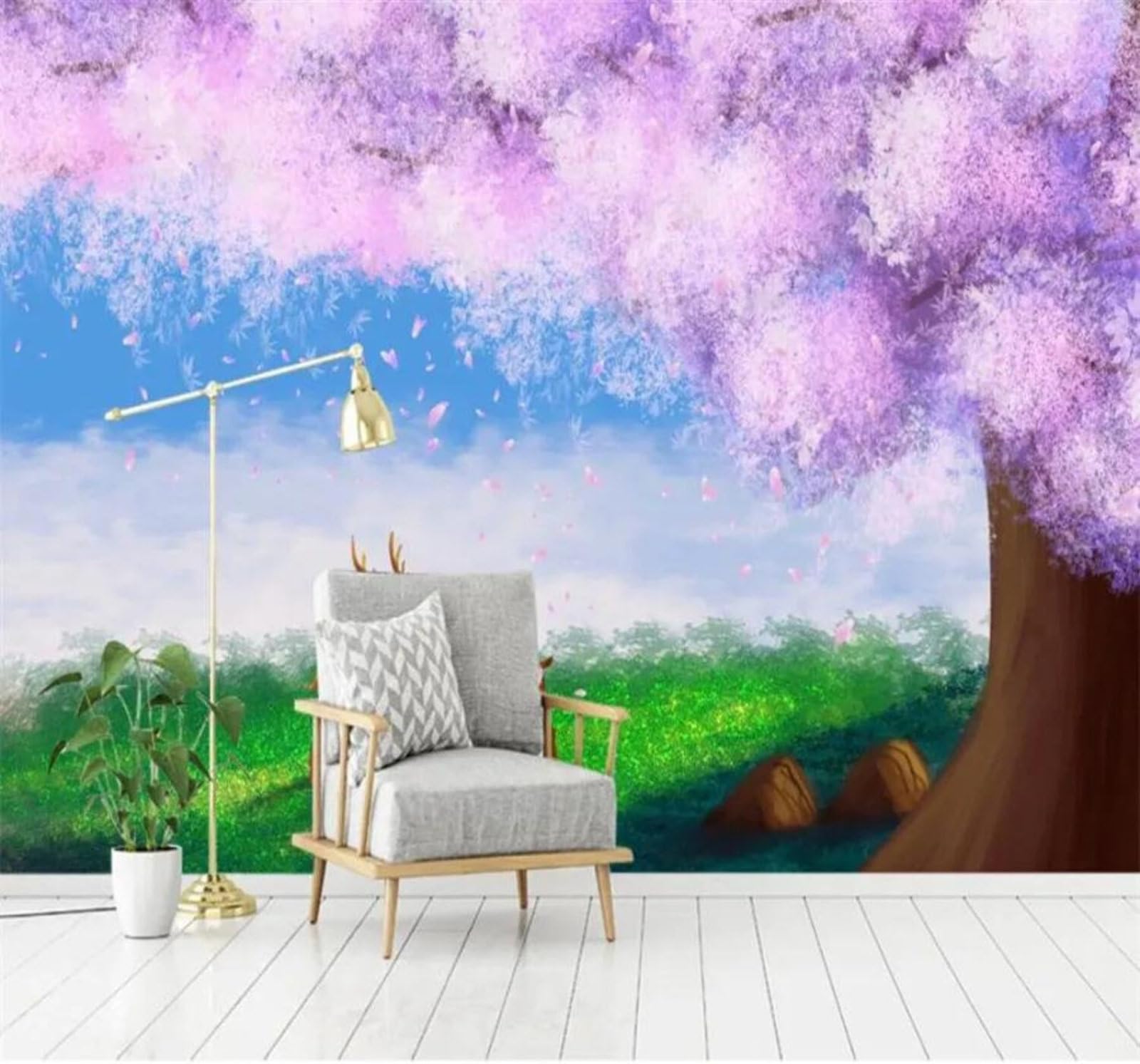 Tzxztt 200Cm×140Cm(B×H) Dreamy Elegant Pink Cherry Blossoms Scenery Modern 3D Wallpaper Premium Textured Silk Neutral Tones Material Ideal For Living Room Bedroom-200Cm×140Cm